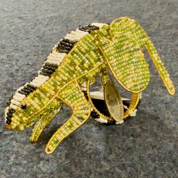 MacKENZIE CHILDS COURTLY CHECK HANDCRAFTED FROG NAPKIN RINGS NWT Beaded & Gold - Picture 9 of 14